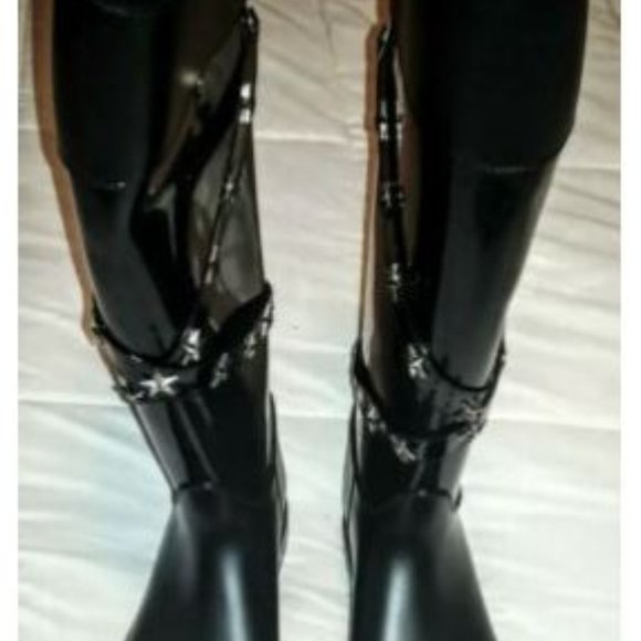 Jimmy Choo Black Carsen Star Rubber Rain Boots Size 5 - Made in Italy - Picture 2 of 6